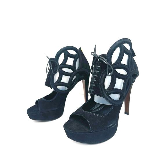 Louis Vuitton Black Suede Monogram Cut-Out Platform Sandals 120mm Heel Size 38 - Picture 10 of 14